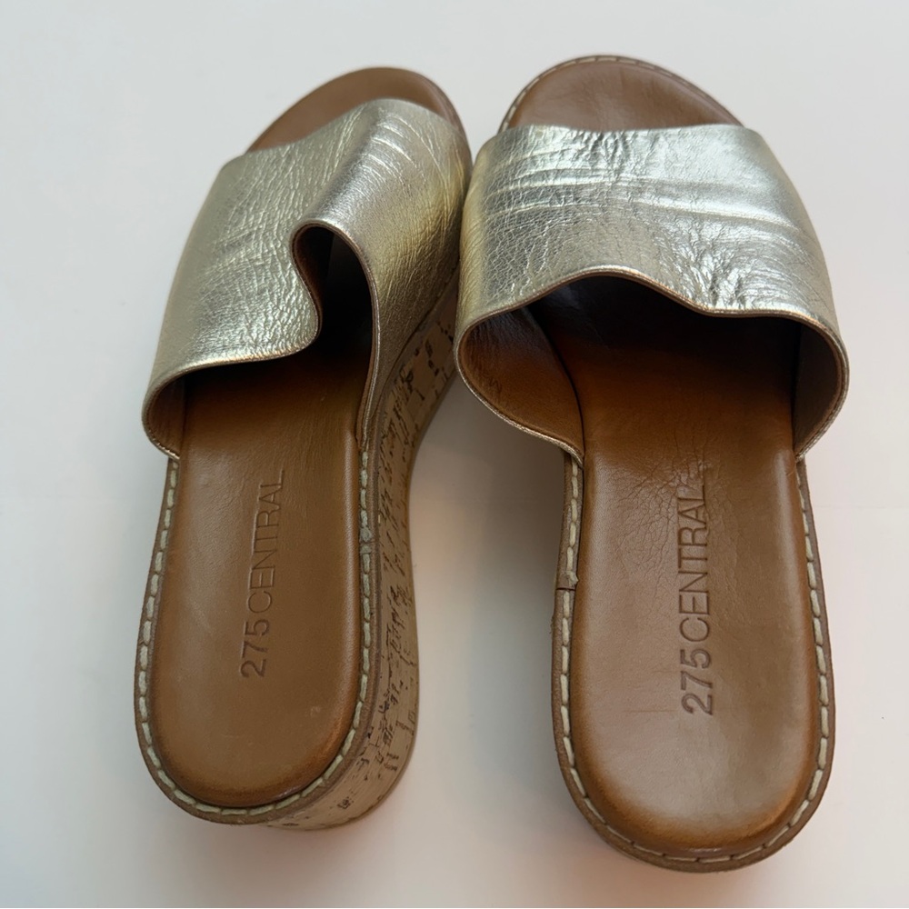 275 Central Gold Leather Platform Sandals, Size 37 - Picture 5 of 7